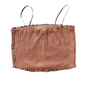 Bozzolo Brown Crop Top Bandeau With Straps Ruffle Hems Size Small